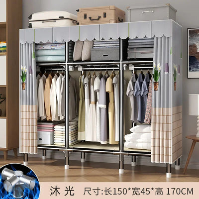 Durable Alloy Steel Wardrobe  HighCapacity Closet with Polyester Taffeta, Easy Clean Bedroom Storage, Clothing Organizer