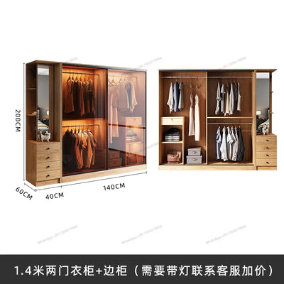 Sliding Door Wardrobe, Household Small Unit cCabinet, Light Luxury Glass Door, Overall Sliding Door Wardrobe