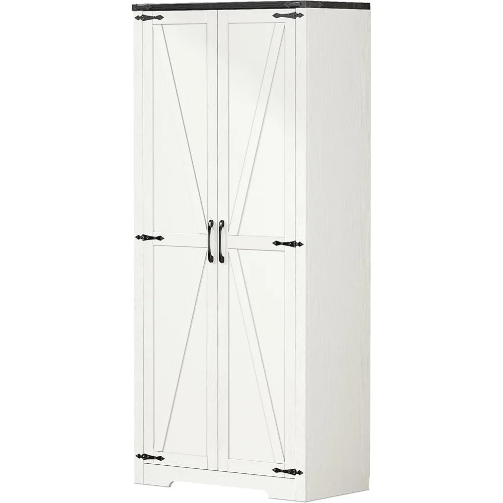 Wardrobe Closet with Doors, 72" Armoire Wardrobe Cabinet, White Bedroom Storage Cabinet with Hanging Rod for Kitchen, Pantry