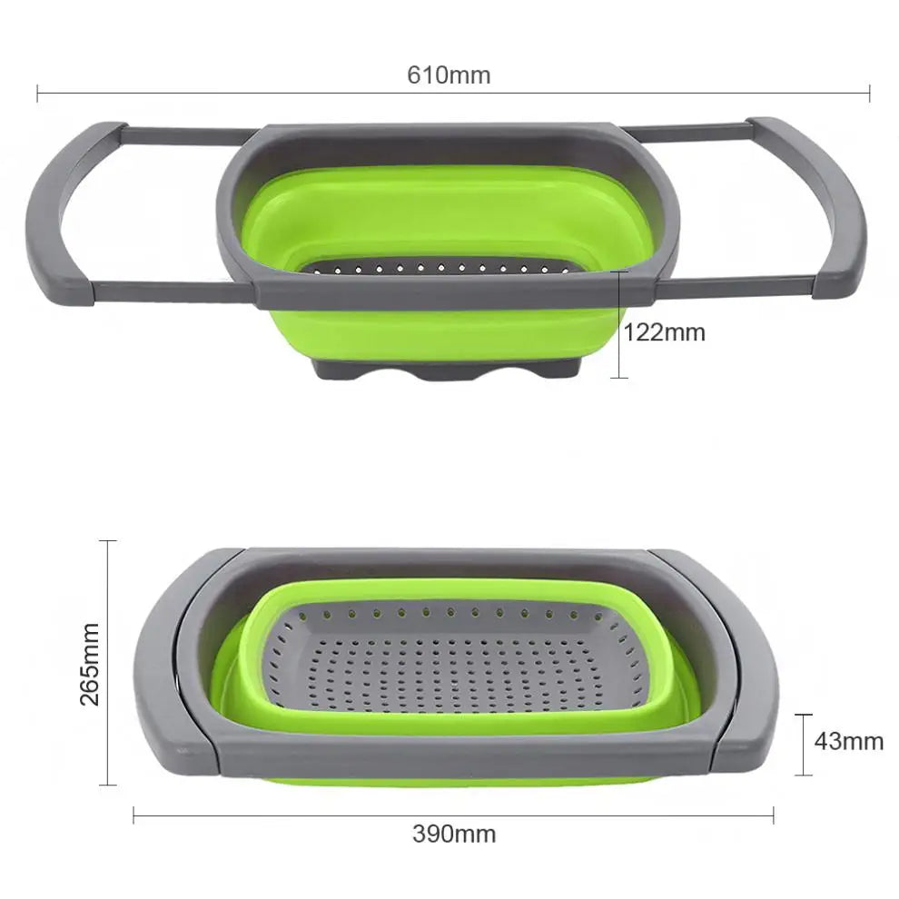 Foldable Silicone Square Strainers Collapsible Colander Set Large Telescopic  Fruit Vegetable Basket  for Home Fruit Cleaning