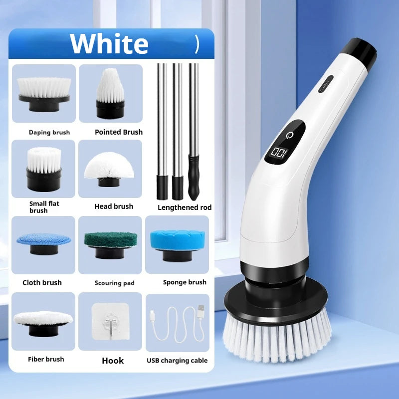 9 in 1 Electric Cleaning Brush Electric Spin Cleaning Scrubber Electric Cleaning Tools Parlour Kitchen Bathroom Cleaning Gadgets