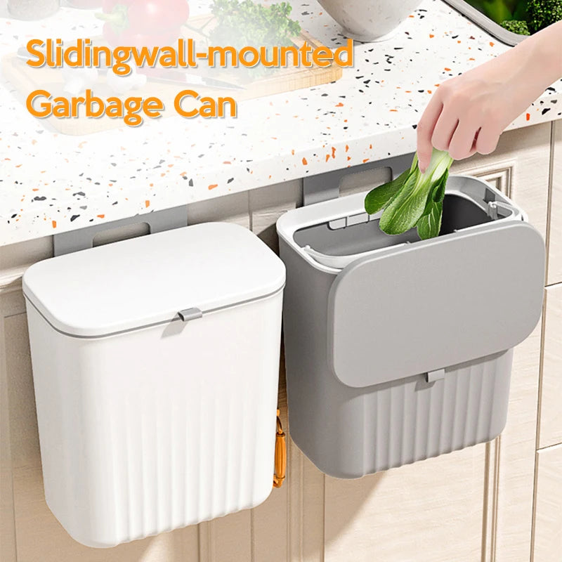 12L Kitchen Wall Mounted Trash Can for Cabinet Door Hanging Garbage Bin With Lid Recycling Garbage Basket Bathroom Toilet Bin