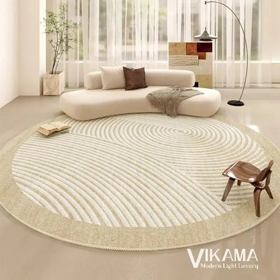 VIKAMA circular cream style light luxury carpet living room bedroom minimalist beige lines home decoration washable floor mat