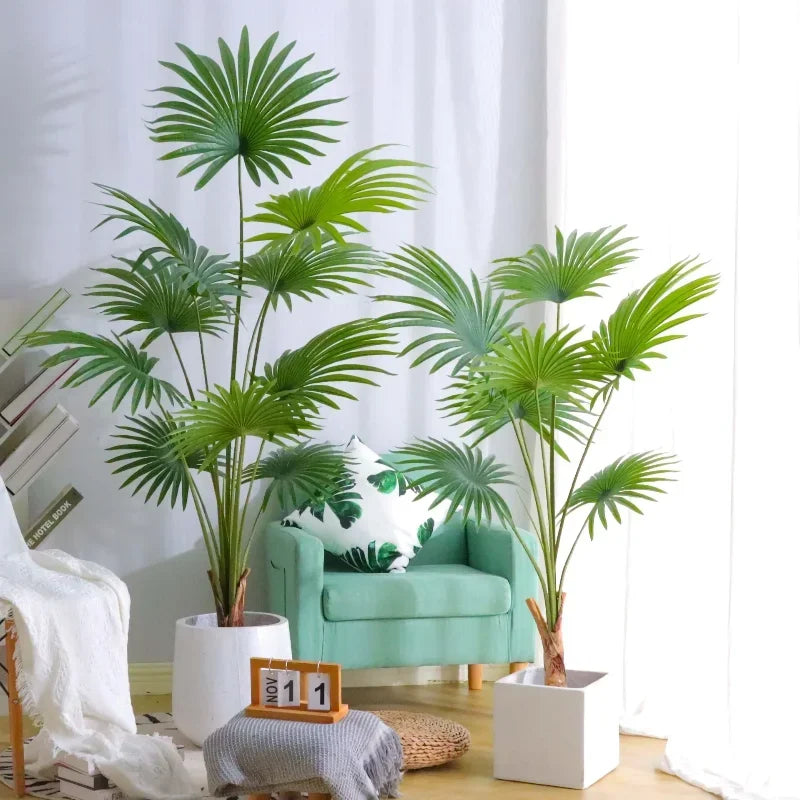 Large Artificial Palm Tree Tropical Fake Plants Green Plastic Palm Leafs Big Monstera Tree Branch For Home Garden Decor