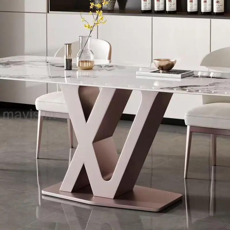 Creative Fashionable Dining Table Rectangle Rock Slab Tabletop Frame Purple Marble Dining Table Lounge Muebles Hotel Furniture