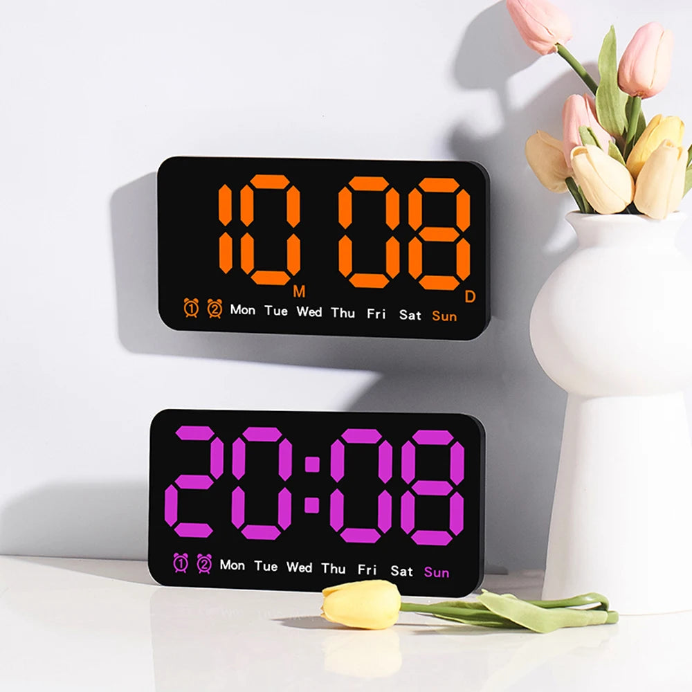 Digital LED Alarm Clock with Snooze Function.For Table Stand or Wall Hanging.Brightness Level Adjustable.Sound Control Backlight