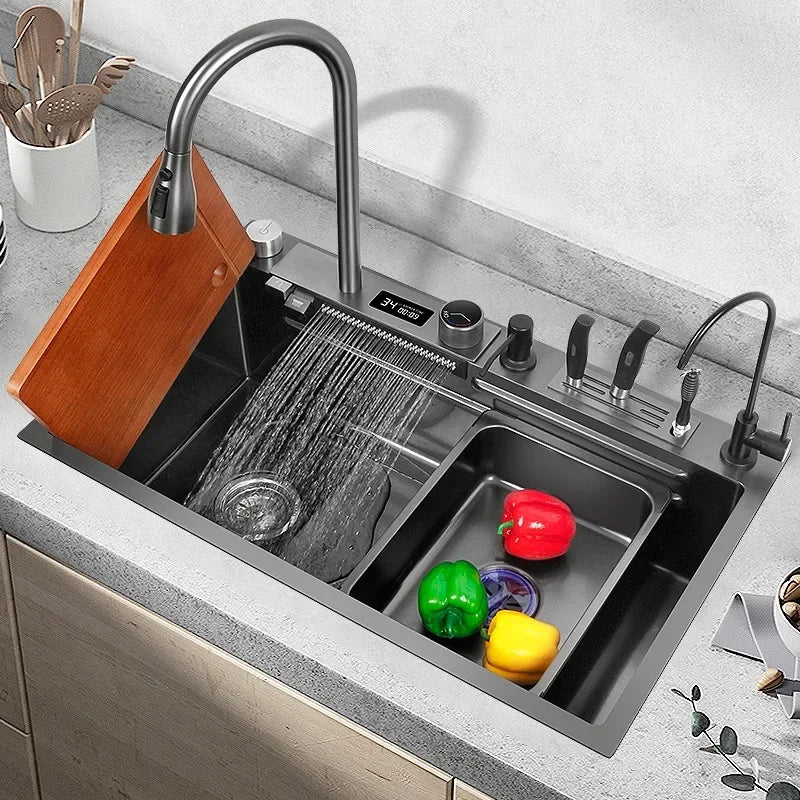 Stainless Steel Multifunctional Sink for Kitchen Sink Cuba Waterfall Sink Black Nano Wash Basin Smart