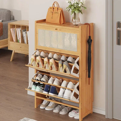 Bamboo Multi-layer Shoes Organization Rattan Flip Shoe Rack Living Room Against The Wall Boot Shelf Versatile Storage Cabinet