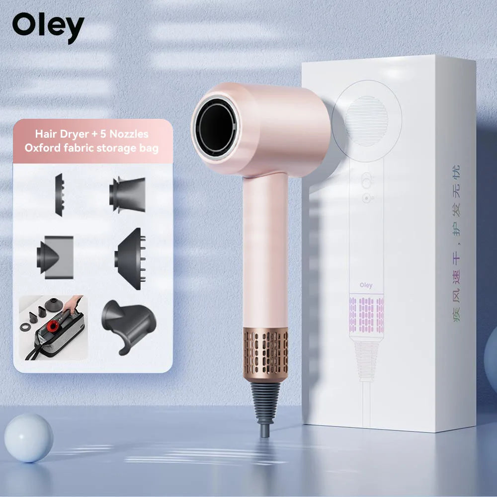 Oley High-speed Hair Dryer 900W Lightweight Powerful Brushless Motor Low Noise Quick Dryer Negative Ionic Blow Dryer