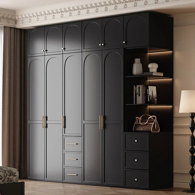 French Retro Style Black Wardrobes Storage Multilayer Cabinet Open Closets Wardrobes Bedroom Drawers Rangement Chambre Furniture