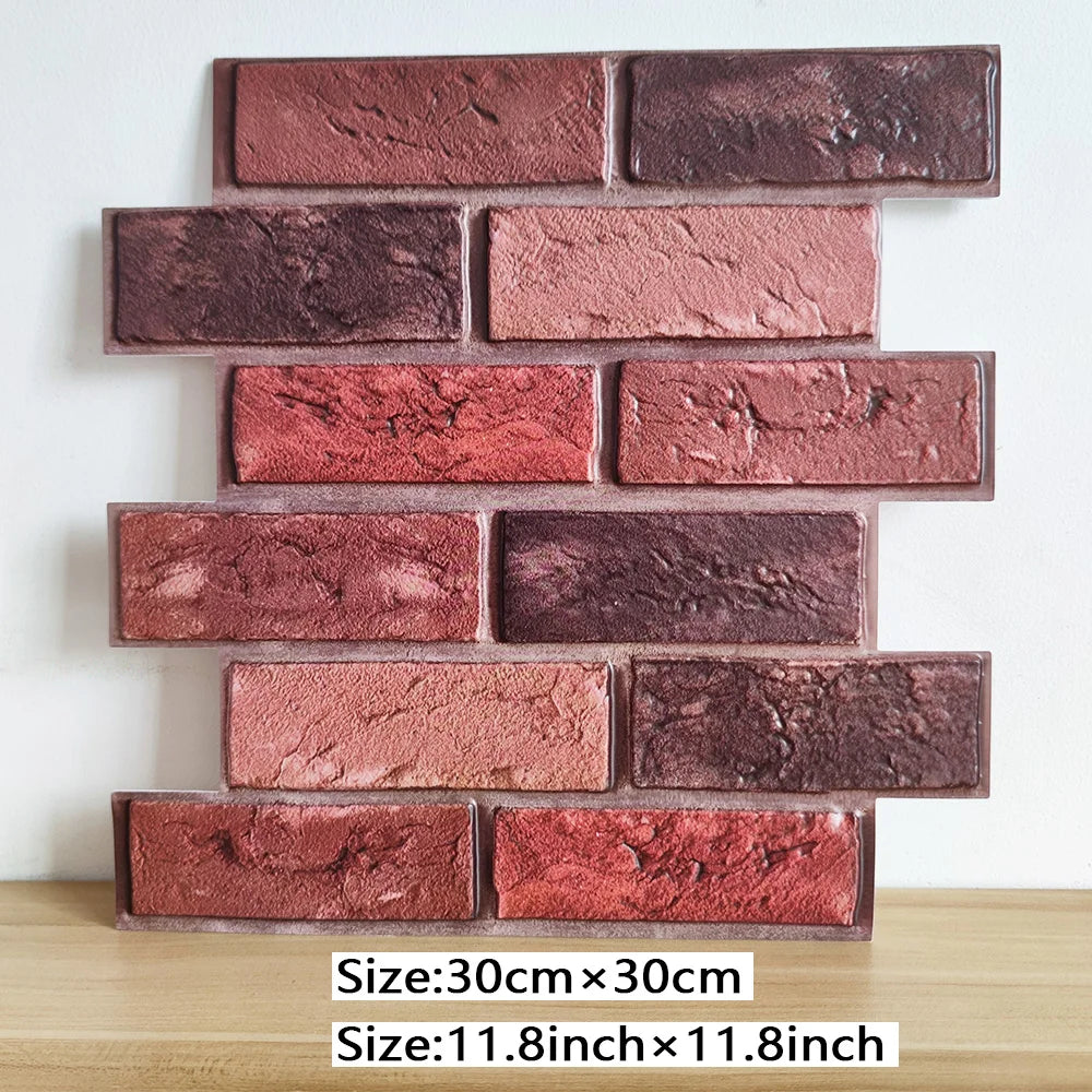 5PCS 10PCS of Deep Red Brick Pattern Self-adhesive Wall Sticker,2024 New Model,Waterproof and Can Be Cut,Ceramic Tile Decoration