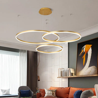 Gold Ring LED Hanging Lamp Acrylic Chandelier Modern Minimalist Style Pendant Light for Home Living Room Restaurant Decoration