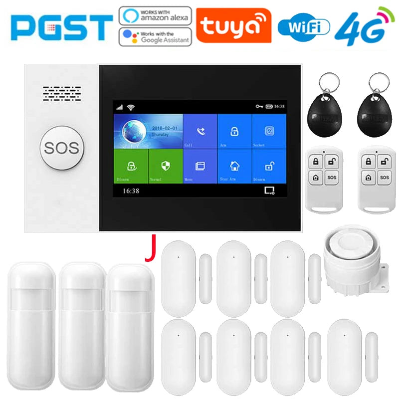 4G Home anti-theft alarm system, security alarm kit with PIR motion sensor, wireless, WiFi, GSM, PG-107, Tuya