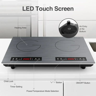 VBGK Double Induction Cooktop, 24 inch 4000W Electric cooktop with hot plate, induction stove top with LED Touch Screen 9 Levels